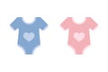 Cute blue and pink bodysuit with heart for baby boy and girl