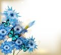 Cute blue realistic flowers