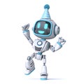 Cute blue robot celebrate birthday 3D