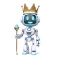 Cute blue robot with crown King robot 3D Royalty Free Stock Photo