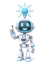 Cute blue robot with blue light bulb have an idea 3D Royalty Free Stock Photo