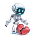 Cute blue robot look at broken heart 3D