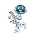 Cute blue robot in love hold rose 3D Royalty Free Stock Photo