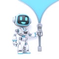 Cute blue robot open zipper background 3D Royalty Free Stock Photo