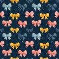 Cute Blue Seamless Pattern Background With Bows.