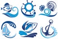 Cute blue set of summer symbols.