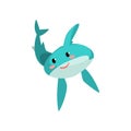 Cute blue shark cartoon characte with funny face vector Illustration on a white background