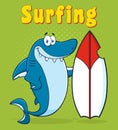 Cute Blue Shark Cartoon Mascot Character With Surfboard Royalty Free Stock Photo