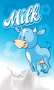 Cute blue smiling ow on blue milk design - vector