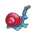 Cute blue snail with big eyes with red shell