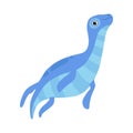 Cute blue swimming dinosaur, funny baby dino cartoon character vector Illustration