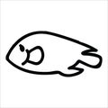 Cute Blue Tang Monochrome Line Art Cartoon Vector Illustration Motif Set. Hand Drawn Isolated Surgeon Fish Elements