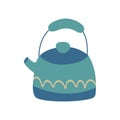 Cute blue teapot with white ptint. Colorful vector