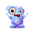 Cute blue water monster with big eyes, hands up Royalty Free Stock Photo