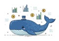 Cute Blue Whale with Circuit Board Pattern and Financial Graphics Royalty Free Stock Photo