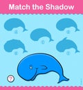 Cute blue whale shadow puzzle for kids Royalty Free Stock Photo