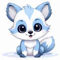 Cute Blue And White Cartoon Fox Digital Painting