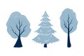 Cute blue winter trees. Vector isolated illustration trees, leaves, fir tree. New Year and Christmas objects of nature Royalty Free Stock Photo