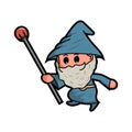 Cute blue wizard and the magic staff Royalty Free Stock Photo