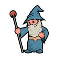 Cute blue wizard and the magic staff Royalty Free Stock Photo