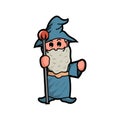 Cute blue wizard and the magic staff Royalty Free Stock Photo