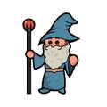 Cute blue wizard and the magic staff Royalty Free Stock Photo