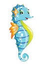 A cute blue yellow seahorse design animal cartoon