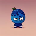 cute blueberry cartoon character angry, cartoon style, modern simple illustration