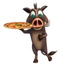 Cute Boar cartoon character with pizza Royalty Free Stock Photo