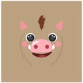 Cute boar portrait square smiley head cartoon round shape animal pig face, isolated vector icon illustration Flat simple Royalty Free Stock Photo