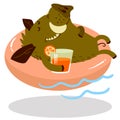 Cute boars or warthog character on swimming circle. Vector icon