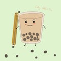 Cute Boba bubble milk tea cold drink Catoon background illustration