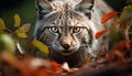 Cute bobcat hiding in the autumn forest generated by AI