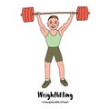 Cute bodybuilder sportsman lifting barbell over his head Royalty Free Stock Photo