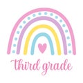 Cute boho colorful third grade rainbow with heart on white background. Isolated illustration Royalty Free Stock Photo