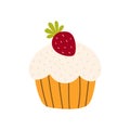 Cute boho cupcake with strawberry in childish style. Sweet dessert for kids cards, baby shower, invitation, poster