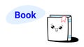 Cute book cartoon comic character with smiling face happy emoji kawaii hand drawn style textbook icon back to school