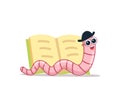 Cute Bookworm in glasses with book. cartoon character worm and book.