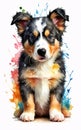 Cute border colie puppy watercolor art Royalty Free Stock Photo