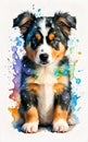 Cute border colie puppy watercolor art Royalty Free Stock Photo