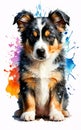 Cute border colie puppy watercolor art Royalty Free Stock Photo