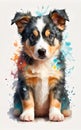 Cute border colie puppy watercolor art Royalty Free Stock Photo