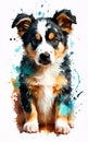 Cute border colie puppy watercolor art Royalty Free Stock Photo