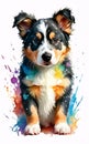 Cute border colie puppy watercolor art Royalty Free Stock Photo