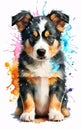 Cute border colie puppy watercolor art Royalty Free Stock Photo