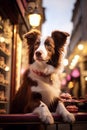 Cute border collie in Paris street - generative AI