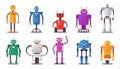 Cute bot. Cartoon human android and robot assistant characters. Funny futuristic AI chatbots. Tech support mascots