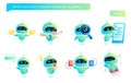 Cute bot character set. Chatbot greets. Online consultation