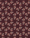 Decorative autumn modest pattern with rowan branches and berries on a dark brown background