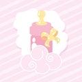 cute bottle milk baby with bow ribbon and cloud Royalty Free Stock Photo